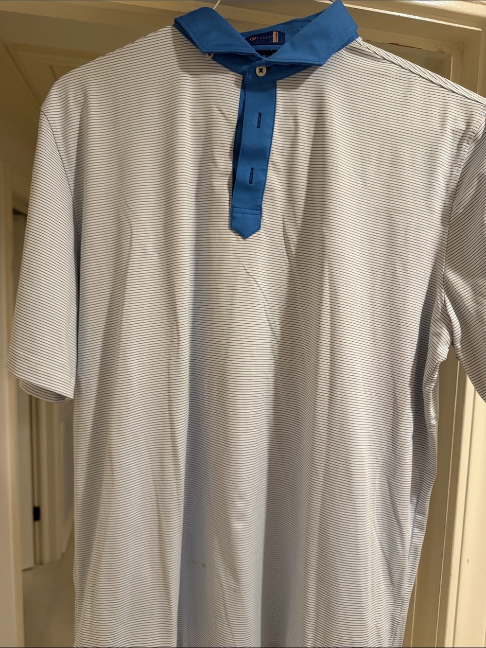 Men's Blue-Collar Trim White Pinstripe Polo